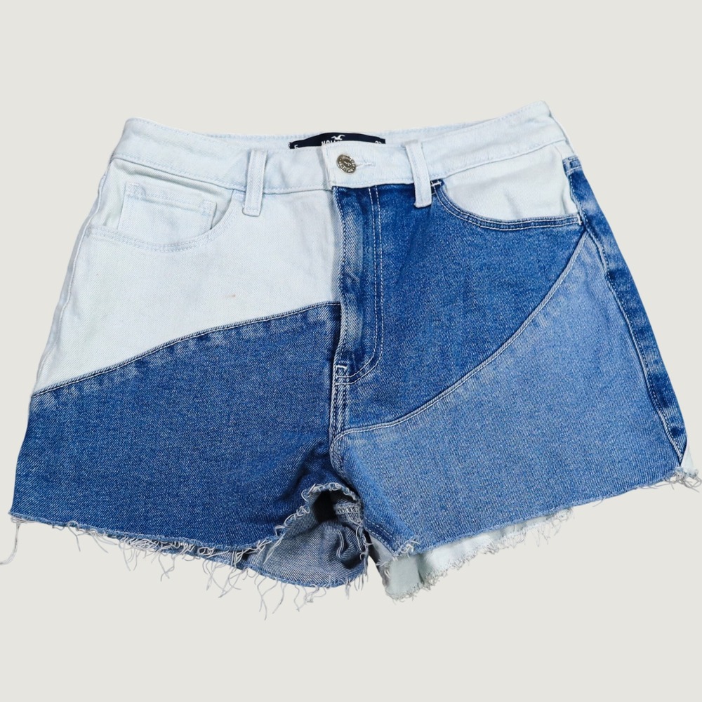 Hollister Patchwork Denim Shorts Womens 5 W27 Blue Ultra High Rise Mom Cutoff 3"